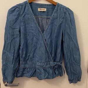 Madewell Light Blue Denim Wrap Blouse